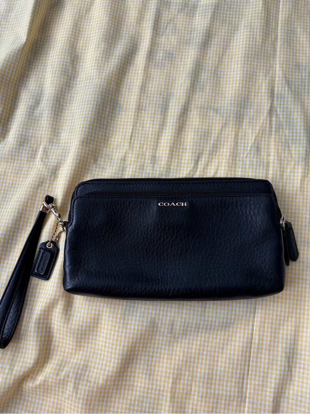 Coach Black Leather Wristlet Clutch with Gold Hardware